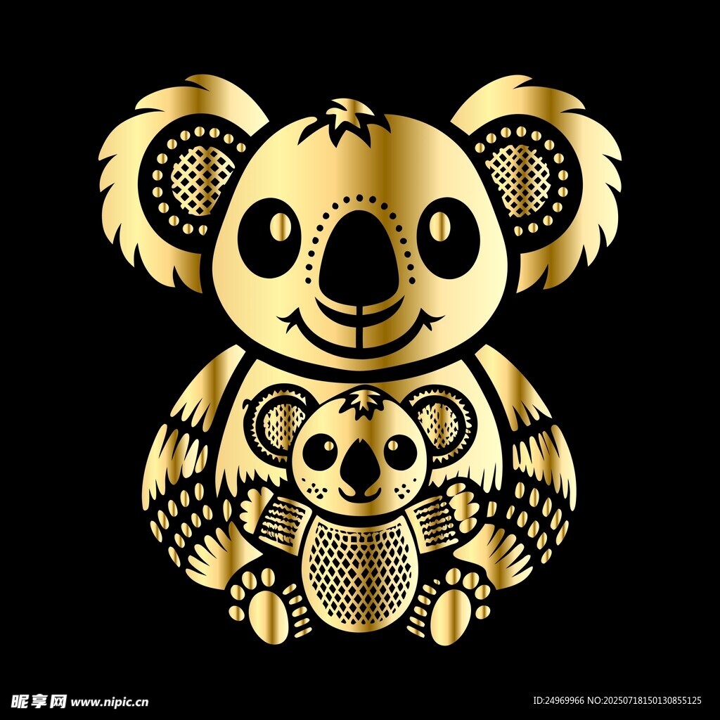 金色考拉母子图案