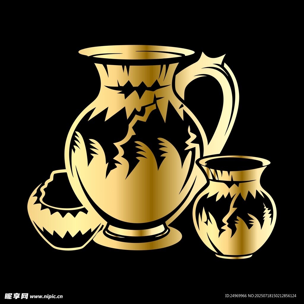 金色花纹陶瓷花瓶组合