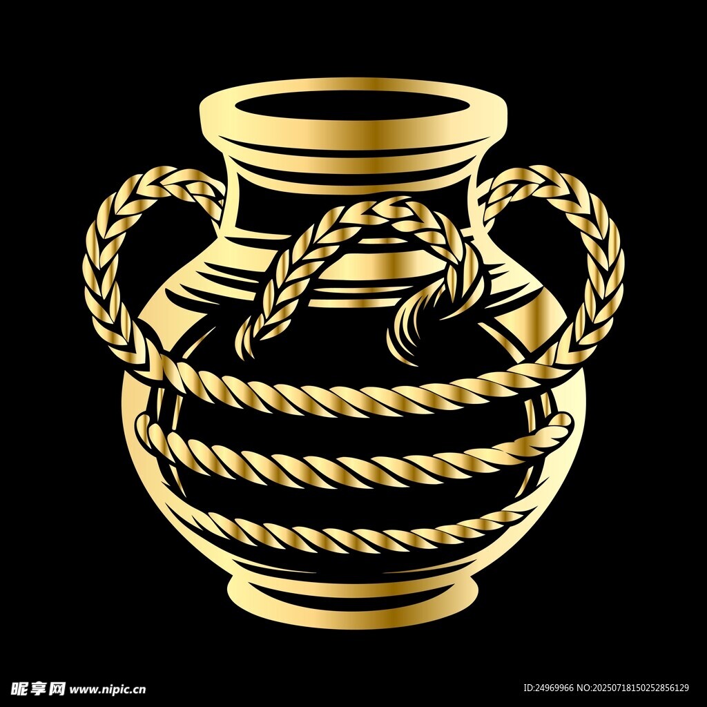 金色绳纹双耳陶罐