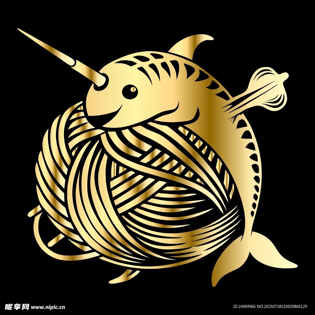 金色鱼身独角兽毛线球