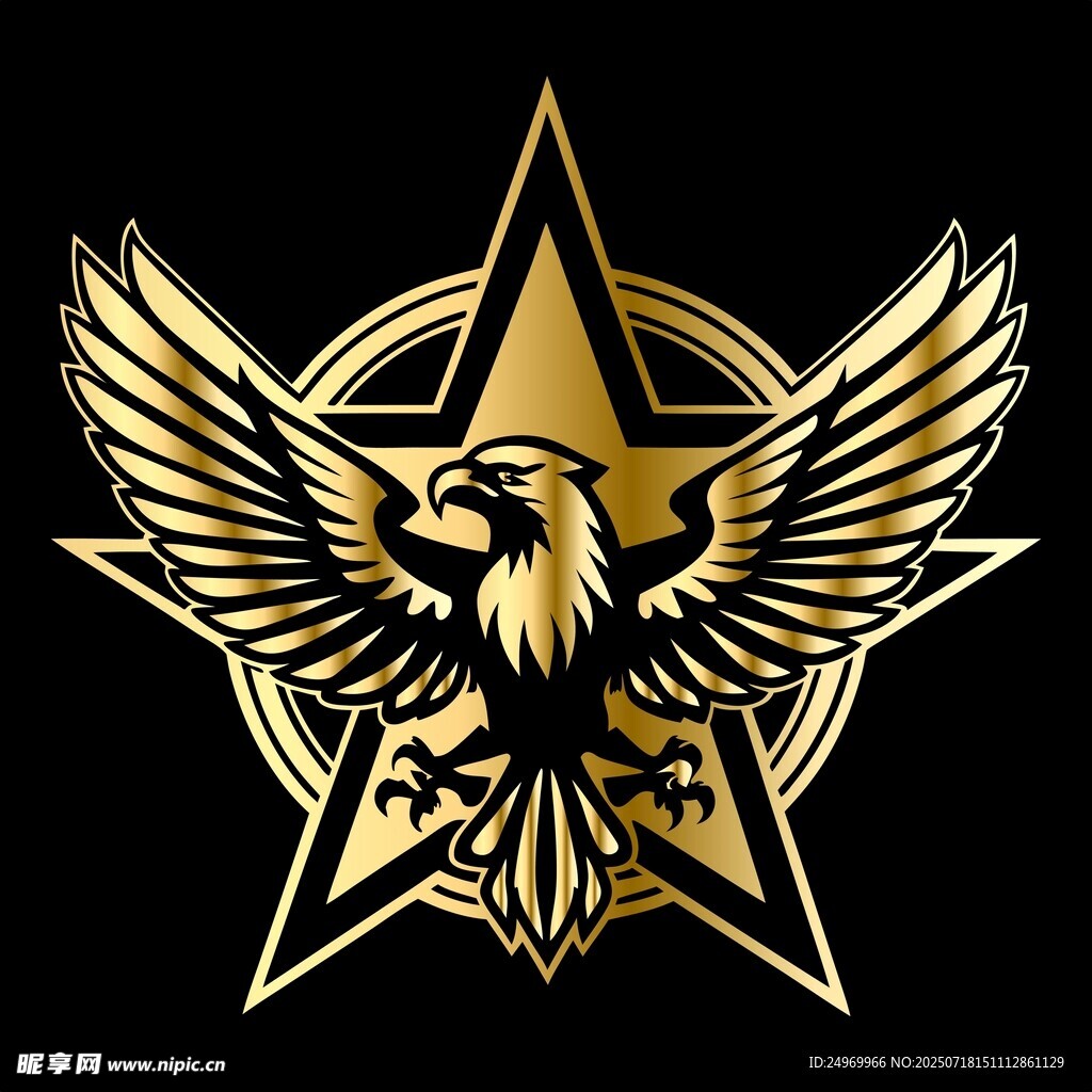 金色雄鹰五角星标志设计