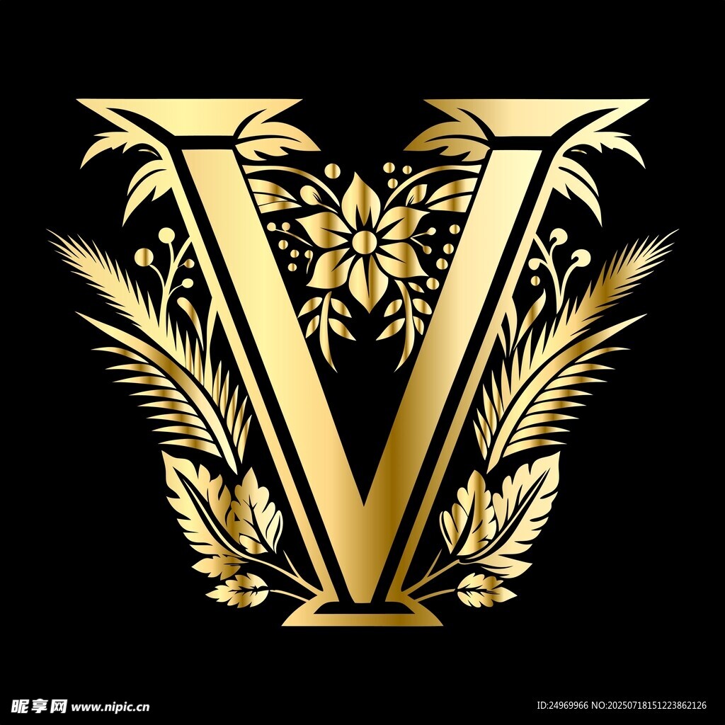 金色奢华字母V装饰图案