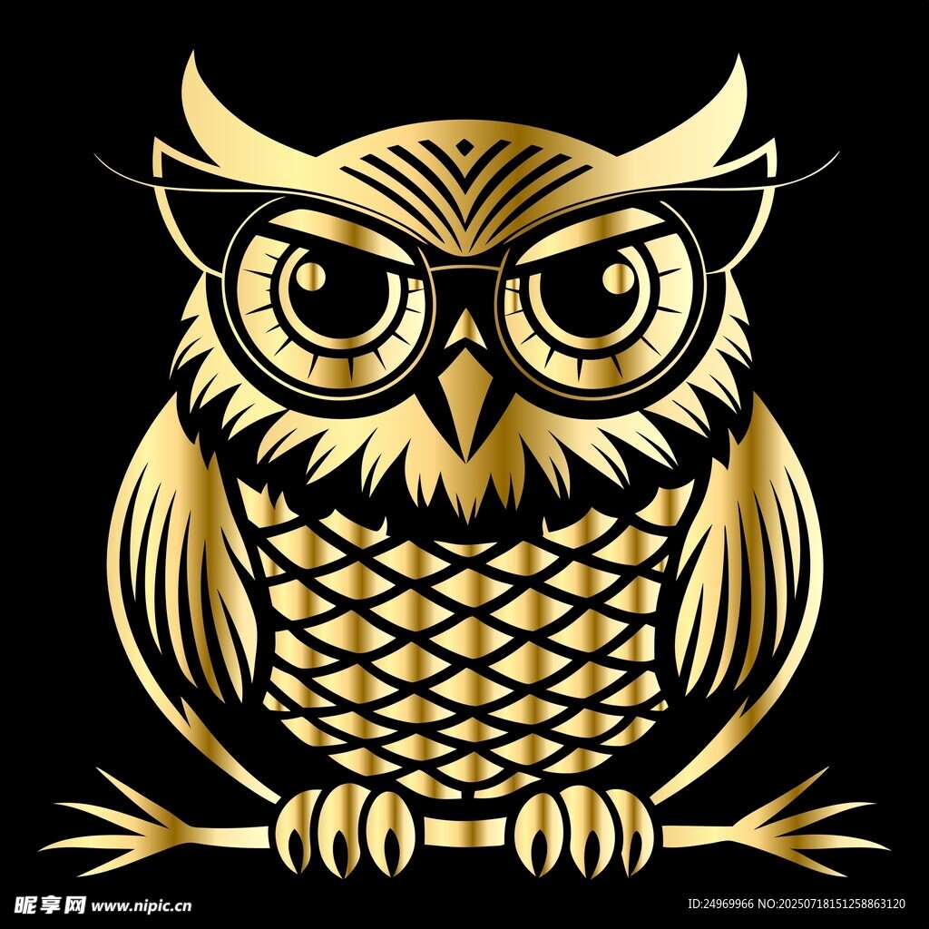 金色猫头鹰插画
