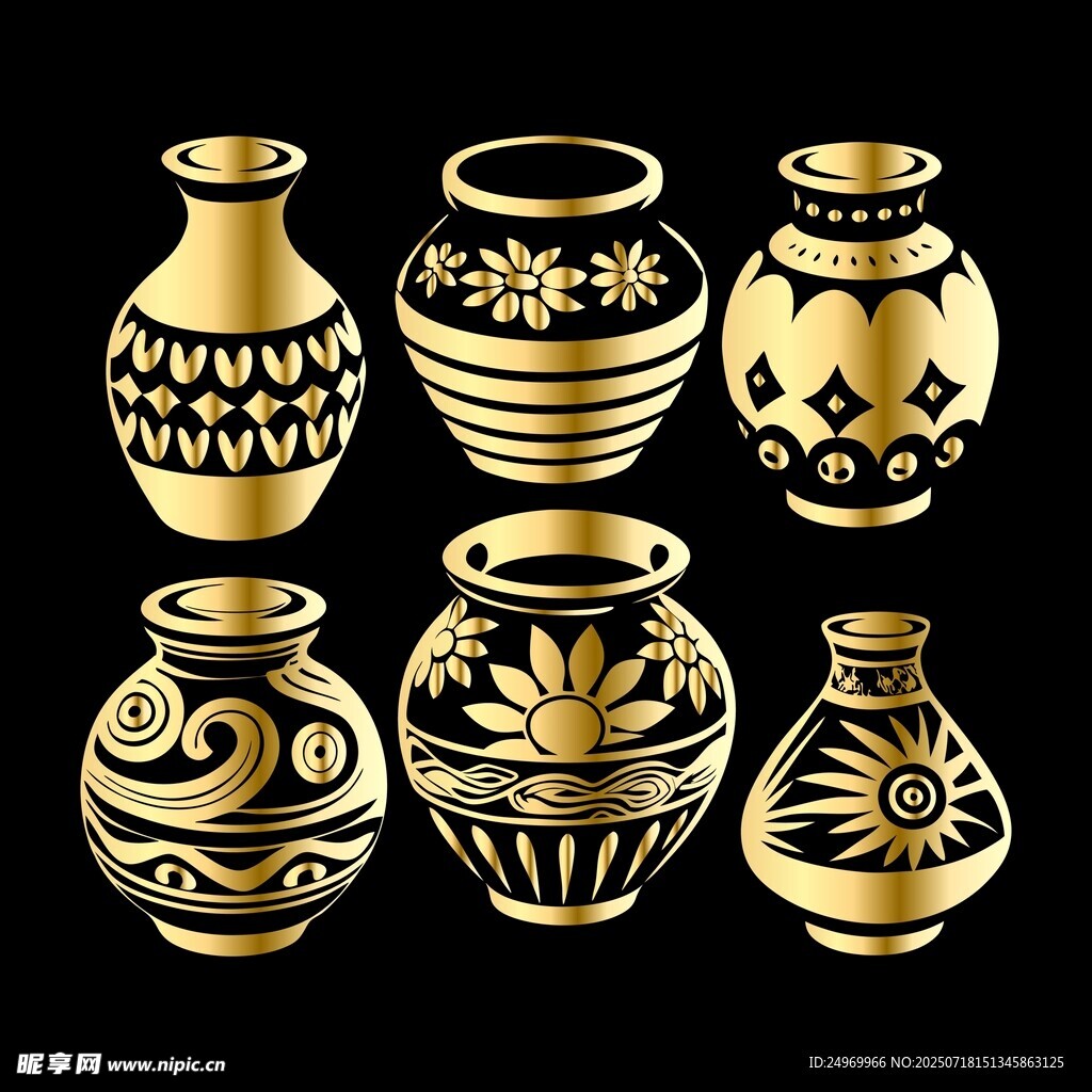 金色花纹陶罐艺术展示