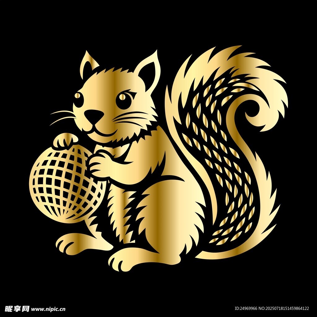 金色松鼠持松果图案