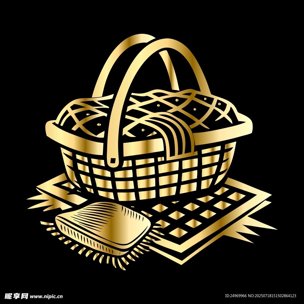 金色购物篮与商品图案