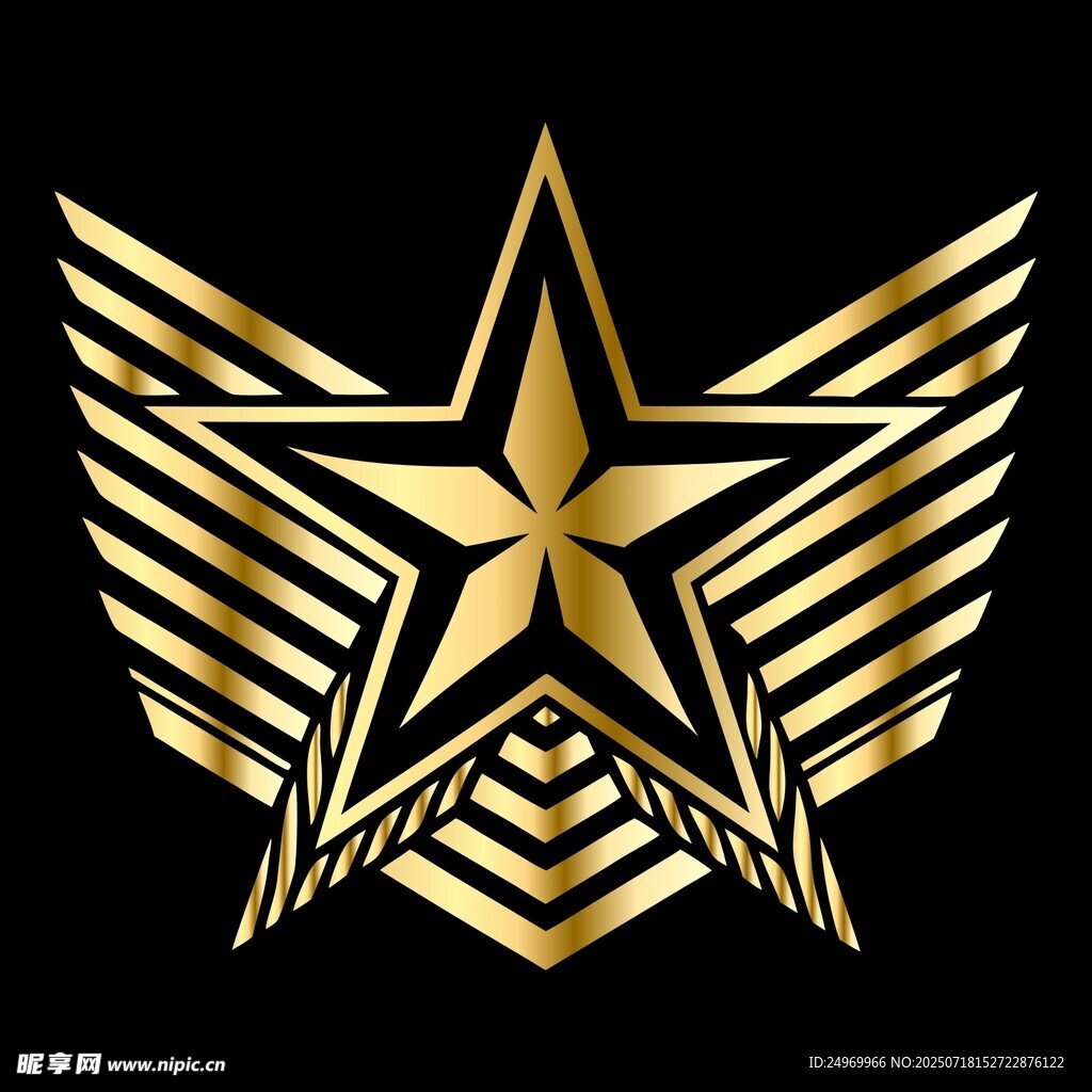 金色五角星带翅膀标志