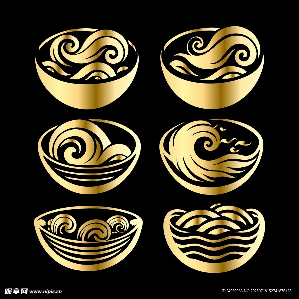 金色海浪图案设计元素