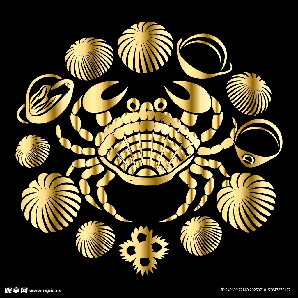 金色海洋生物装饰图案
