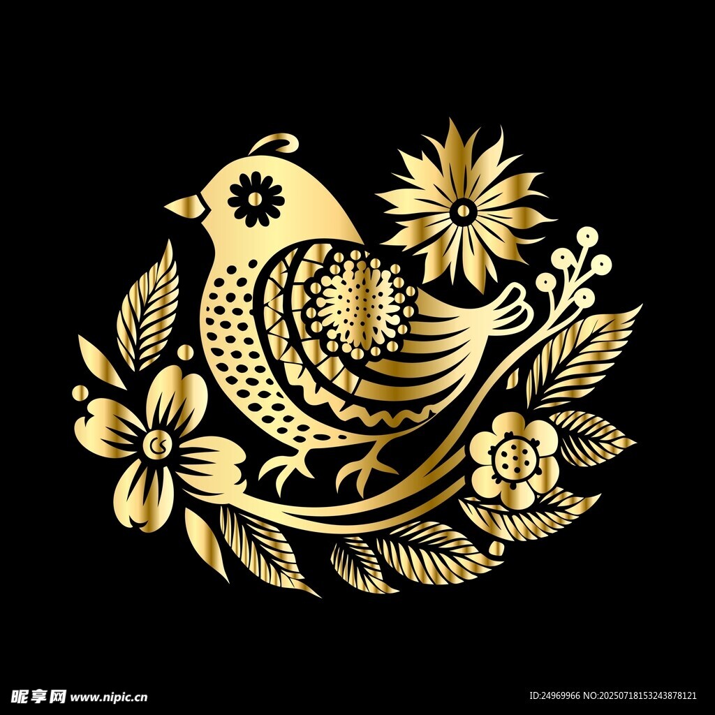 金色花鸟装饰图案