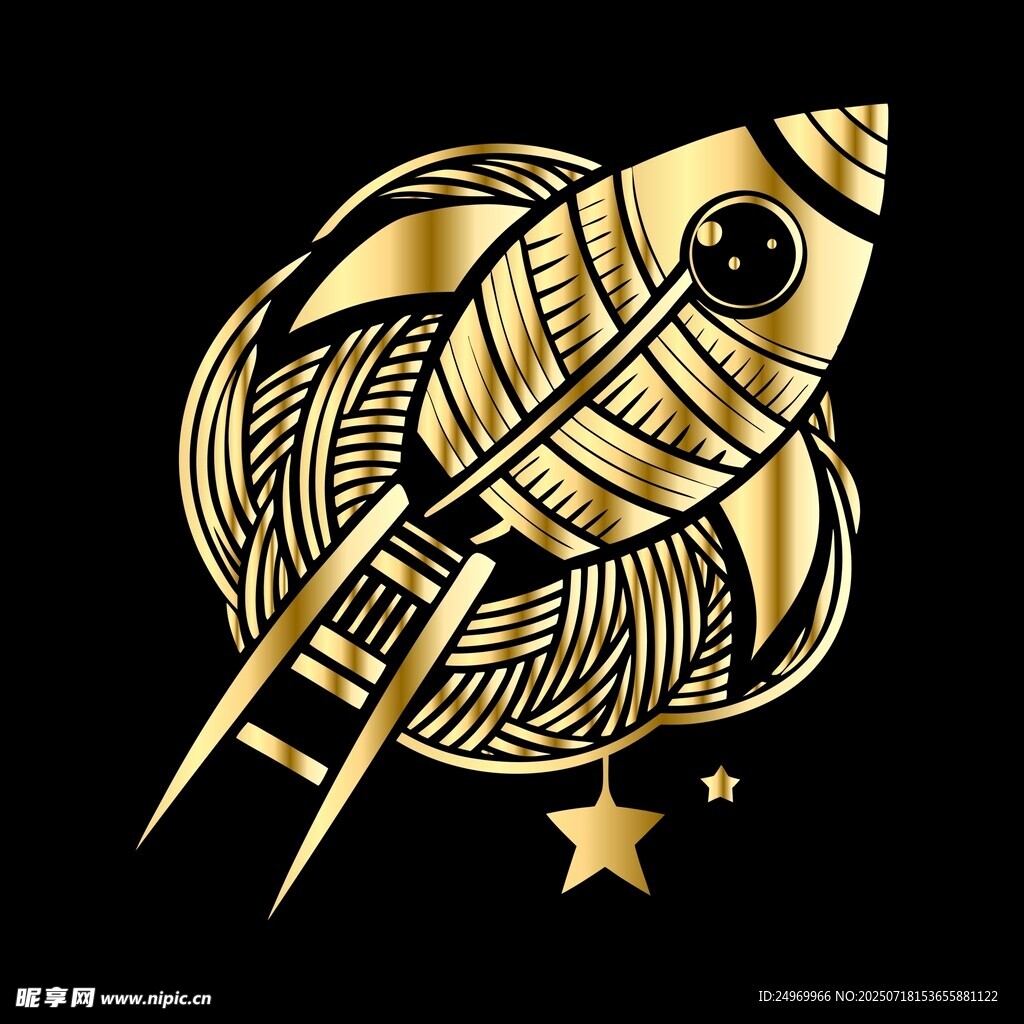 金色火箭插画