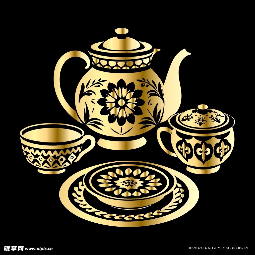 金色花纹茶具套装