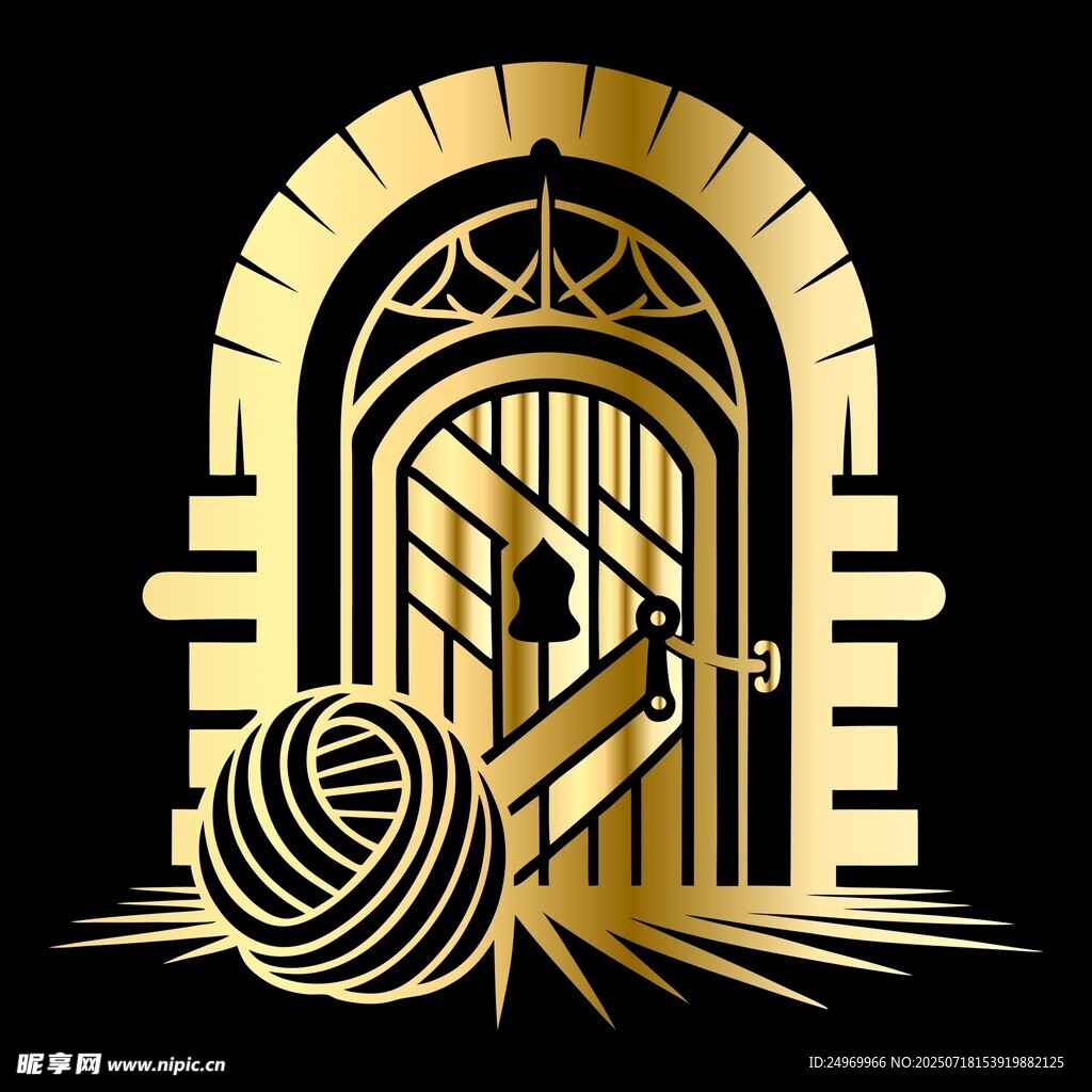 金色拱门与线团图案设计