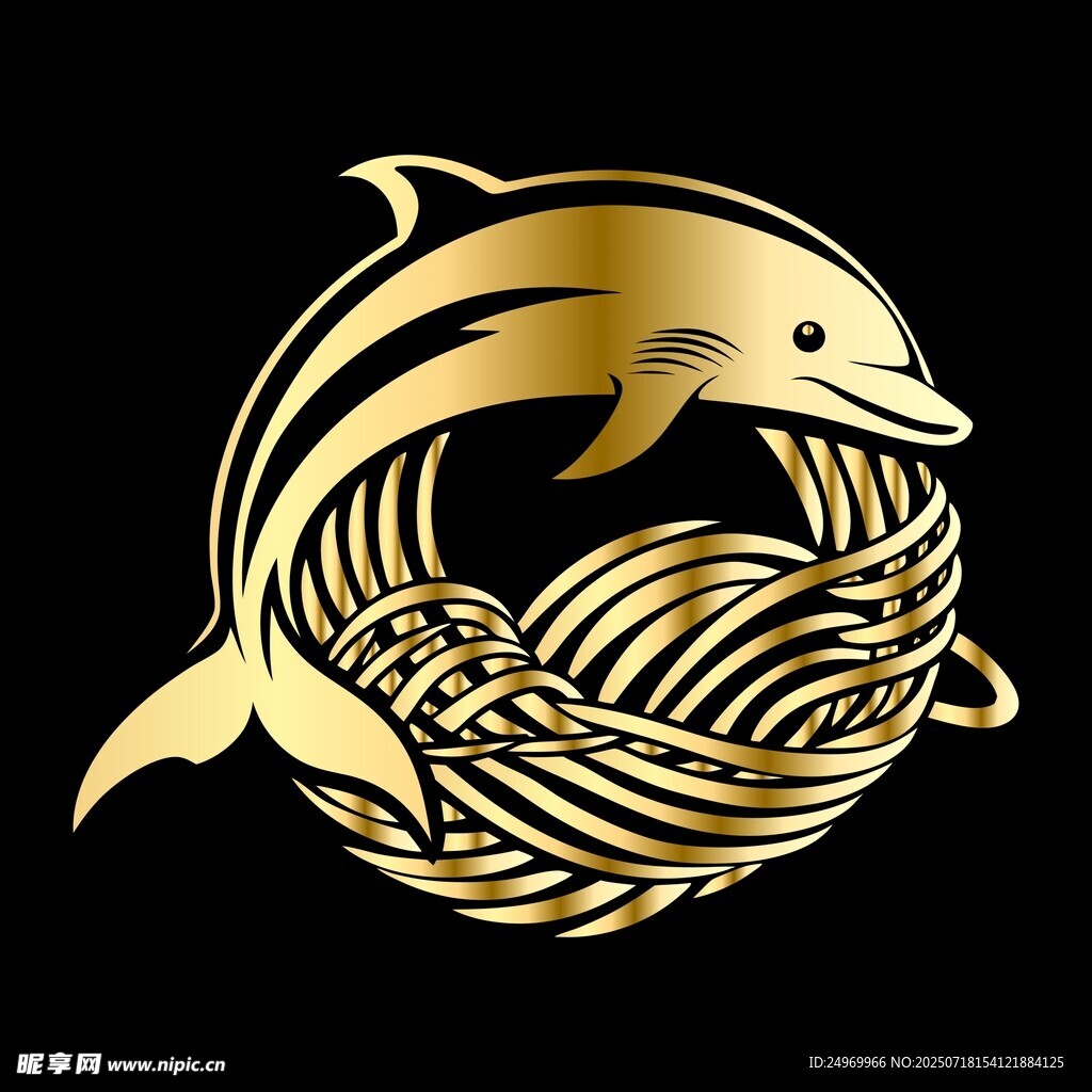 金色海豚海浪标志图案
