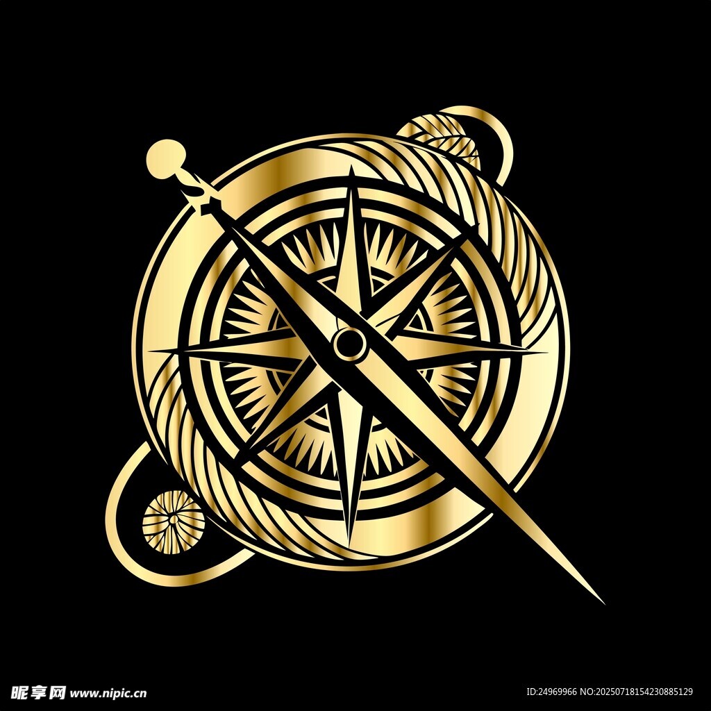 金色航海罗盘图标设计