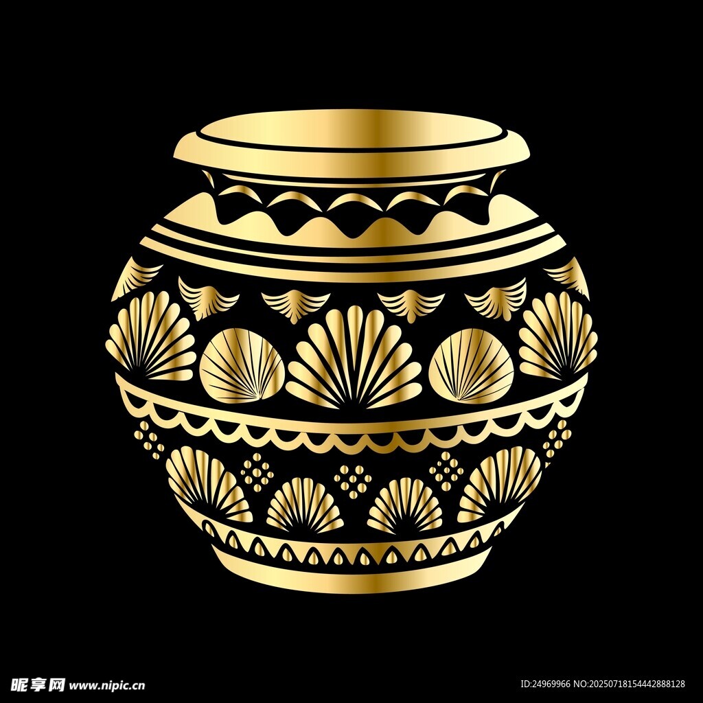 金色花纹陶罐