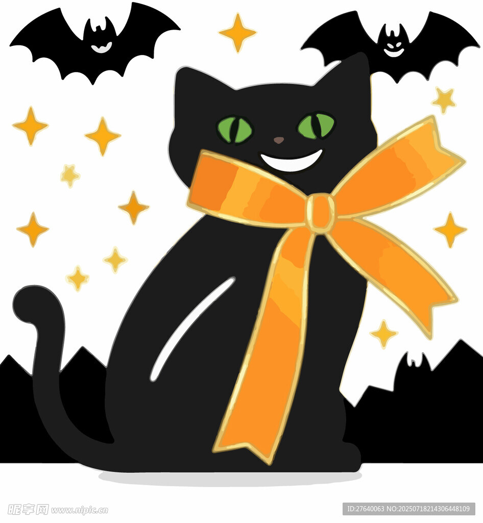 万圣节黑猫插画