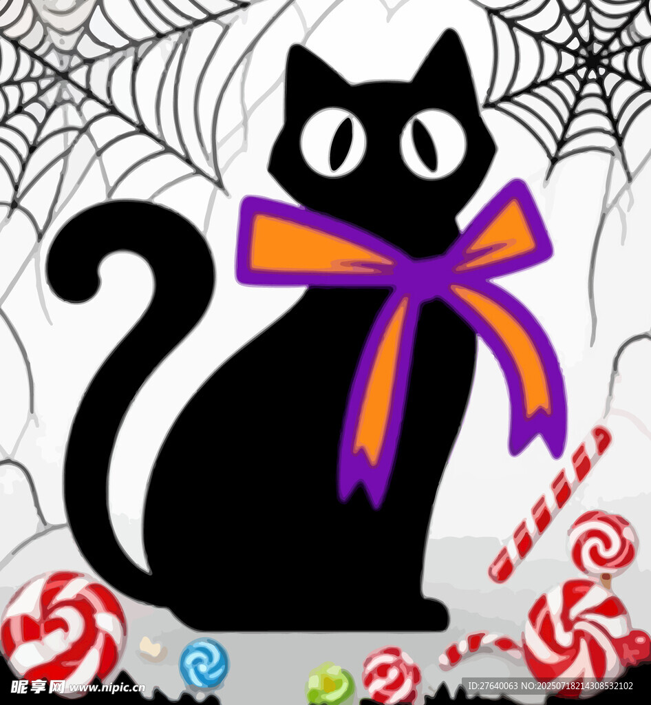 万圣节黑猫插画