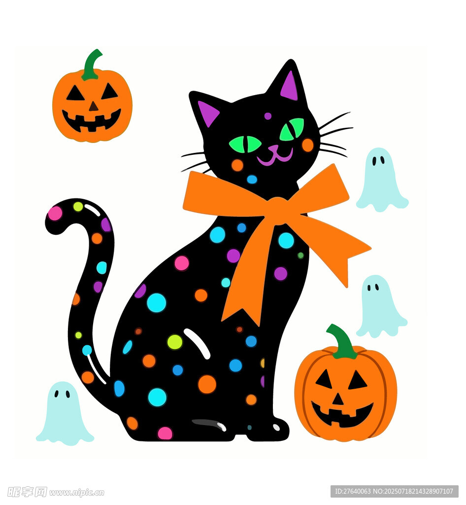 万圣节黑猫插画
