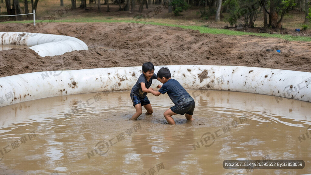 泥浆中有个圆形的白色泡沫垫擂台
