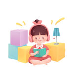 小女孩专注阅读美好瞬间
