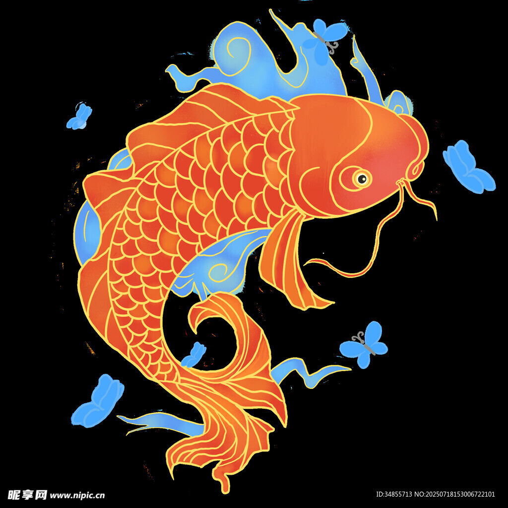 中式锦鲤插画 灵动飘逸