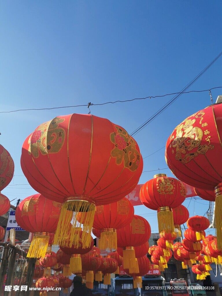 喜庆红灯笼装点热闹场景