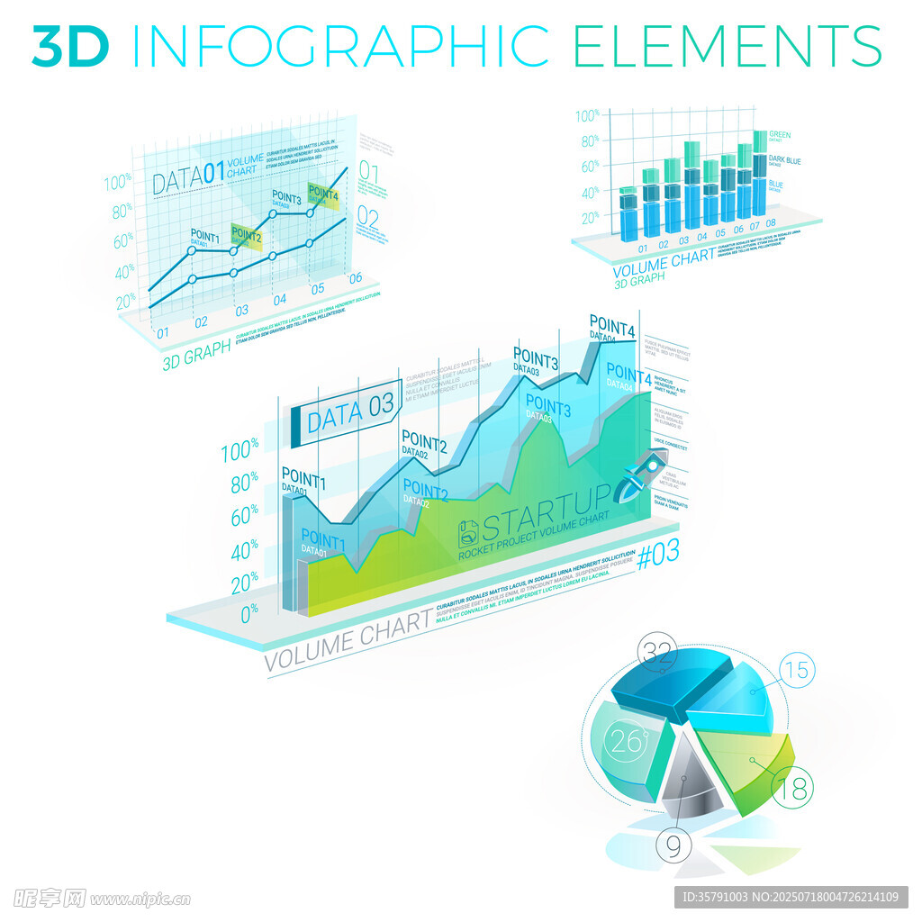 3D信息图表元素展示