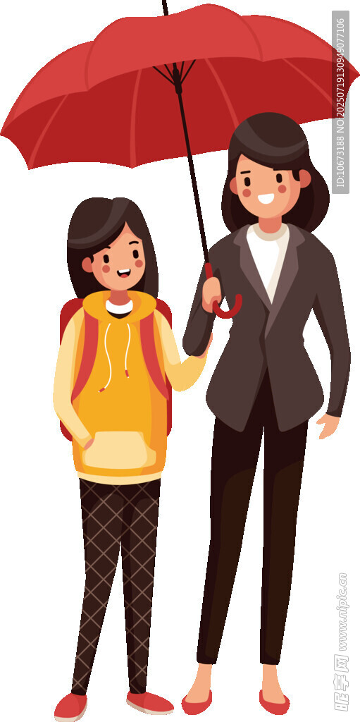 雨中母女撑伞同行