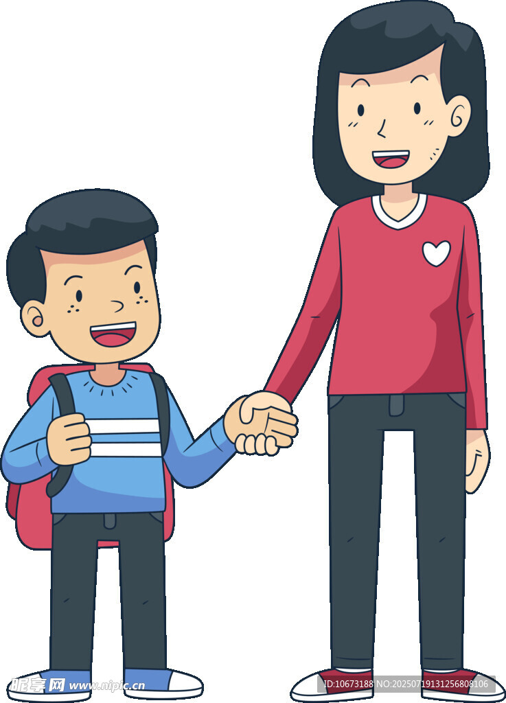 母亲牵手孩子上学