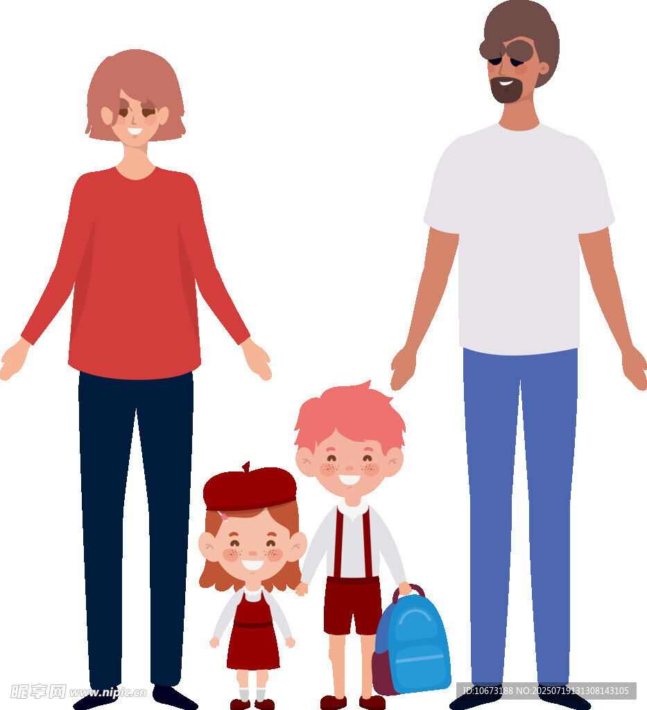 家庭送孩子上学温馨场景