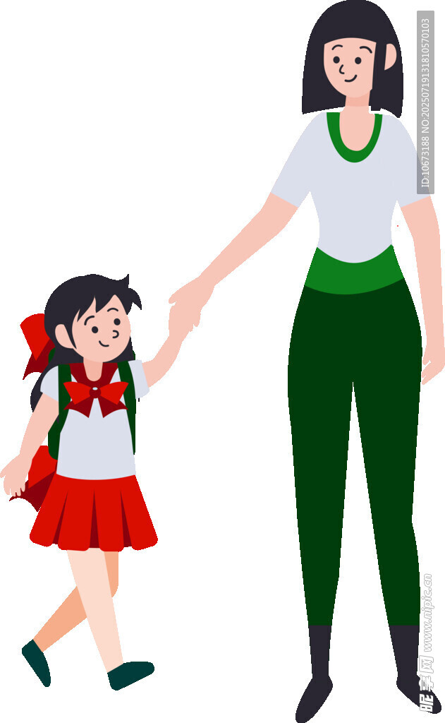 母亲牵孩子上学