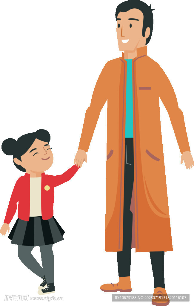 父女牵手漫步