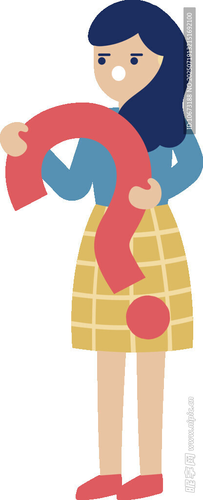 手持问号的思考女孩