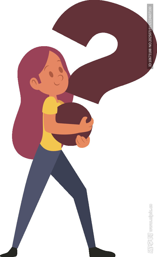 女孩抱问号显困惑