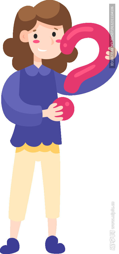 女孩手持问号思考