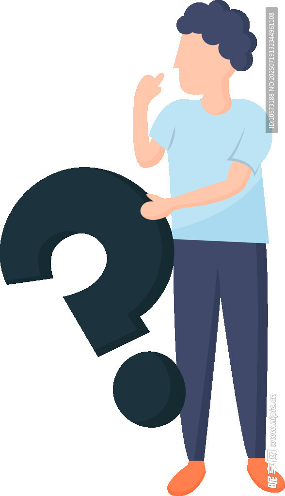男子手持巨型问号思考