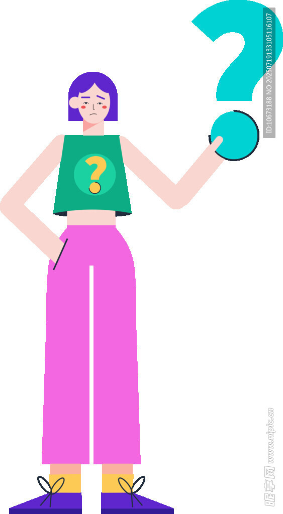 女孩手持问号与书本