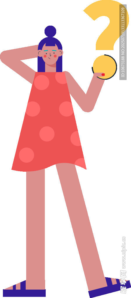 红衣女子手持硬币显疑惑