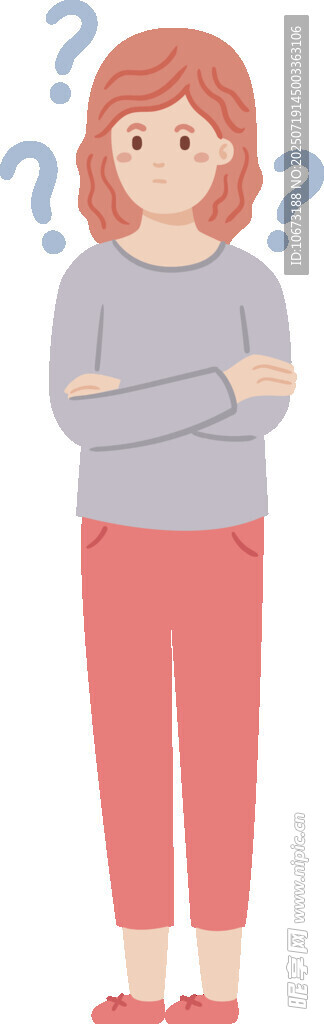 抱臂思考的疑惑女性