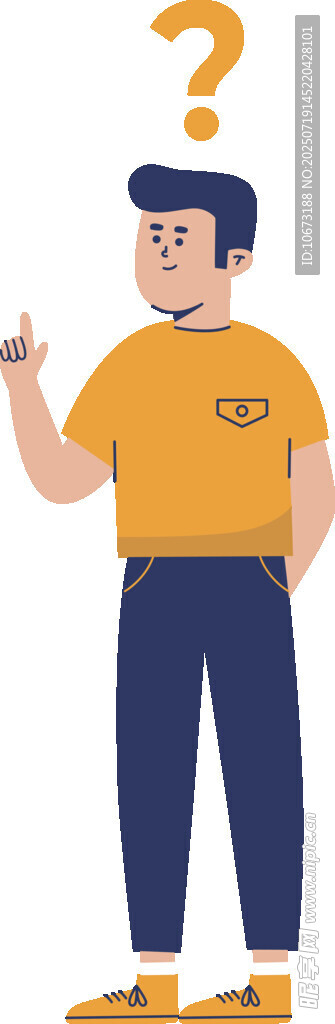 男子举手指向问号