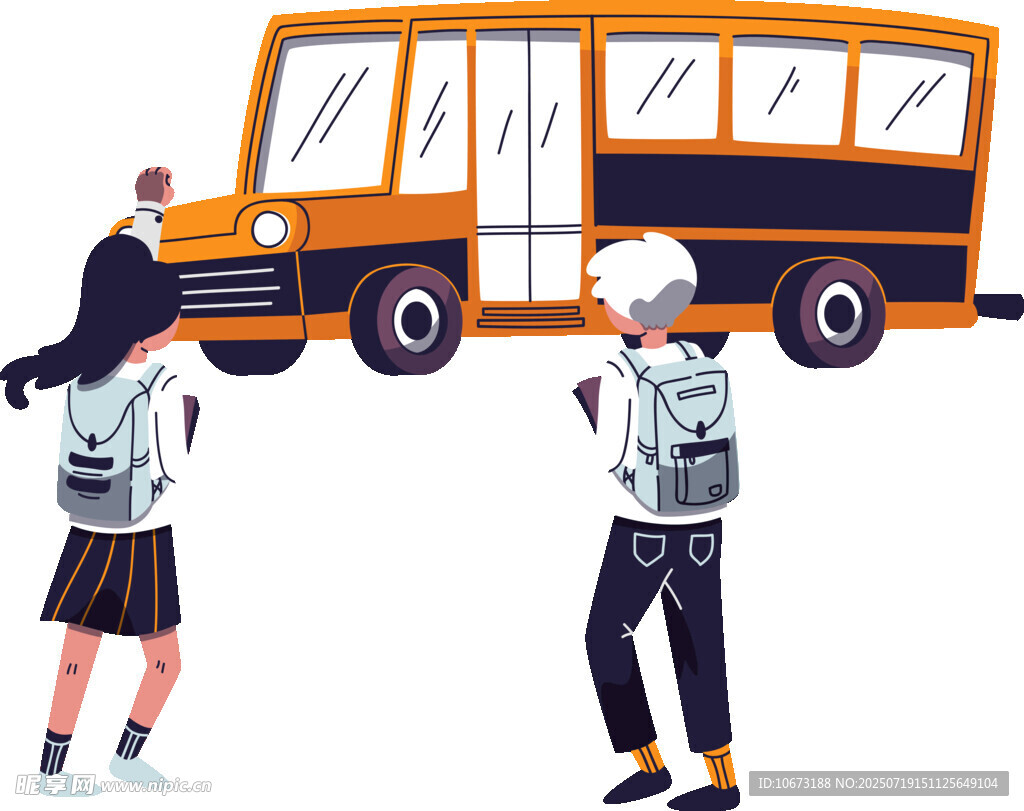 学生背书包走向校车