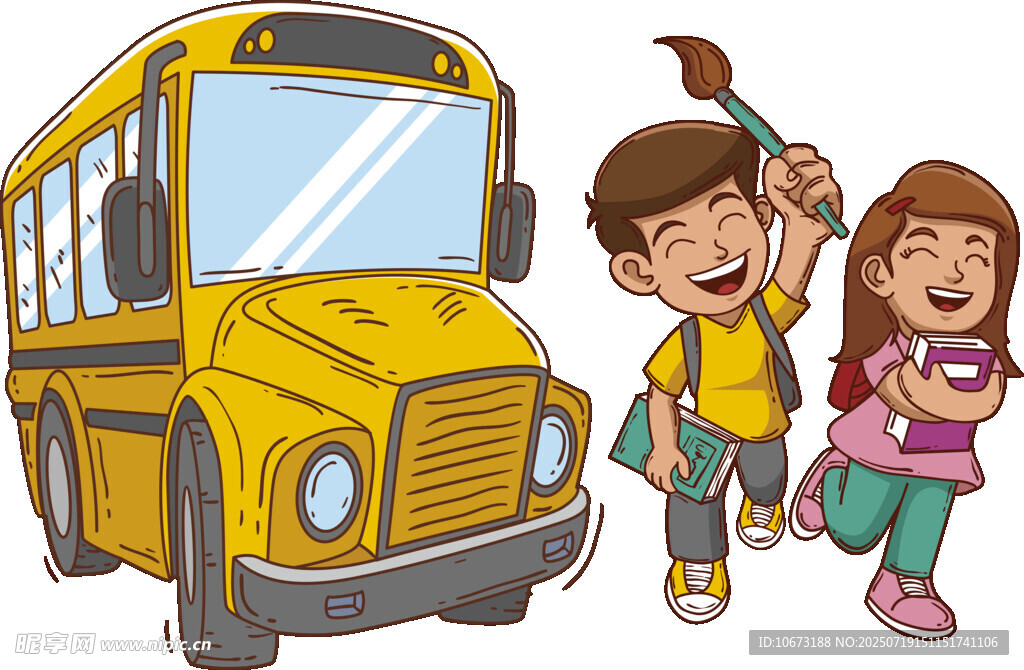 学生欢快走向黄色校车