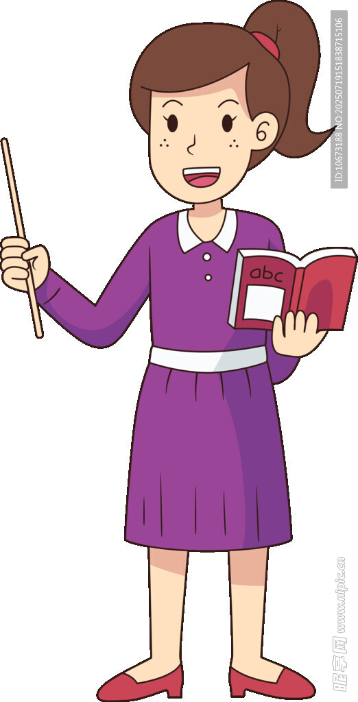 女教师手持教鞭与书本