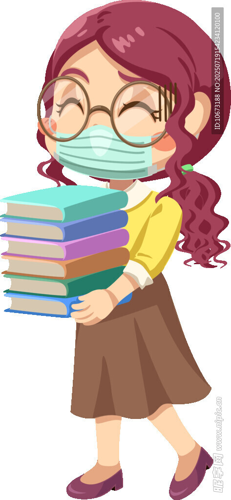 女孩抱书戴口罩出行
