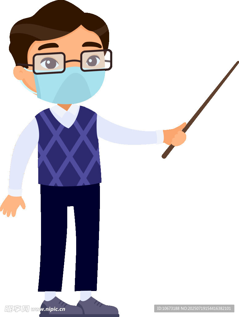 戴口罩的男教师持教鞭