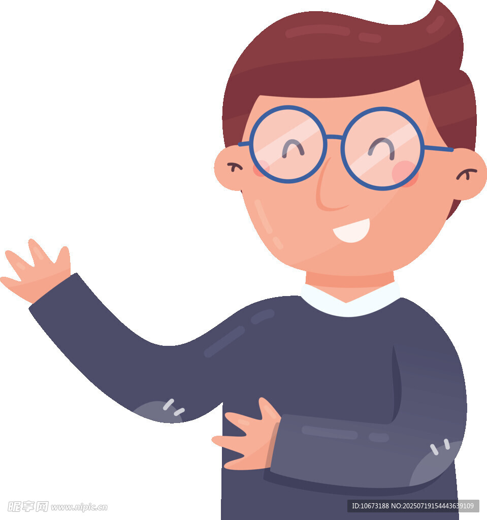 戴眼镜男孩开心打招呼