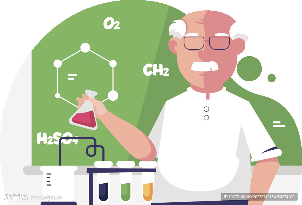 老年科学家专注化学实验