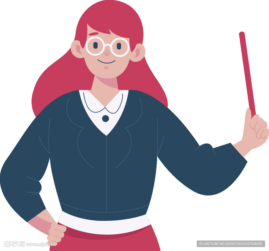 女教师手持教鞭授课形象