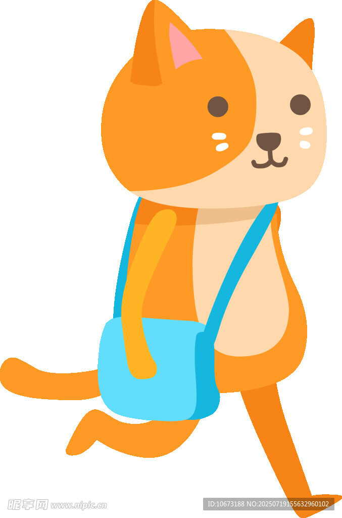背着包奔跑的卡通猫咪